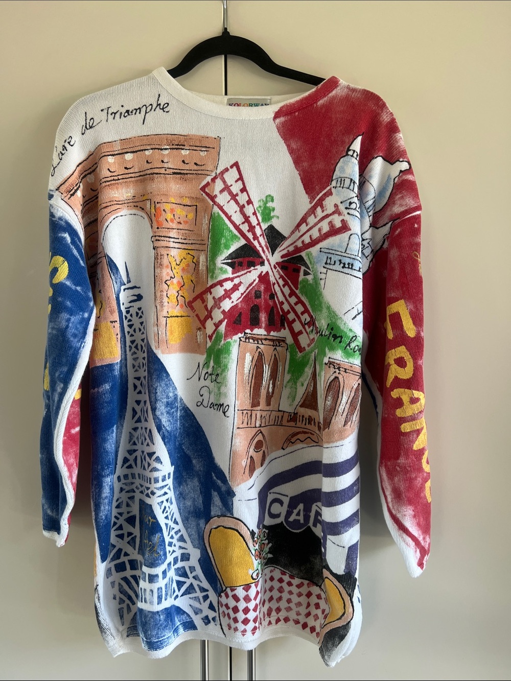 Vintage Kolorway Hand Painted Paris All Over Print Sweater